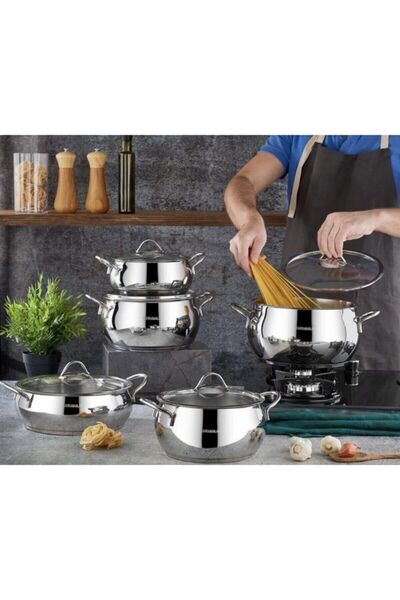 Kahramanlar Elit Güveç 10 Parça Beşli Paslanmaz Çelik Tencere Seti