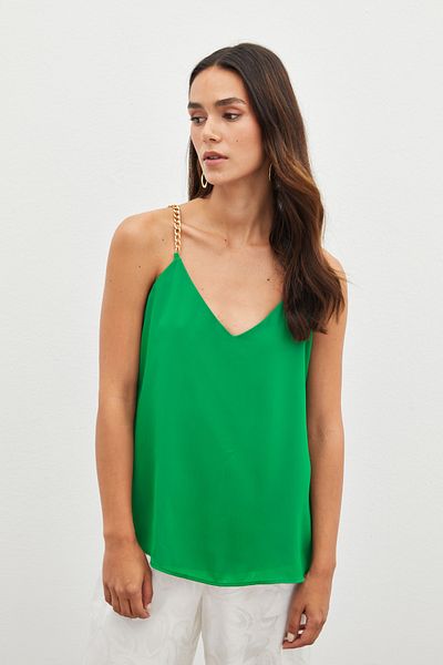 Sateen Green Casual Blouse - Chain Strap