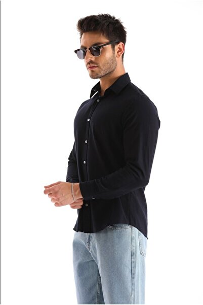 Catto Peak Ανδρικό τζιν πουκάμισο - Μπλε ναυτικό καρό, καρό ριγέ, κανονική εφαρμογή