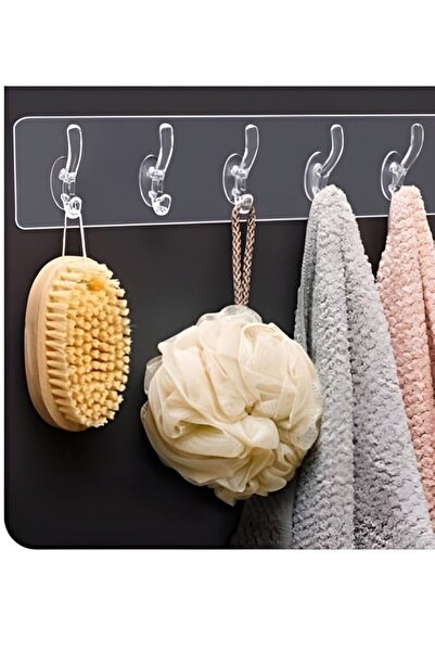 Metler 5'li Güçlü Yapışkanlı Şeffaf Askı, Kendinden Yapışkanlı Askı