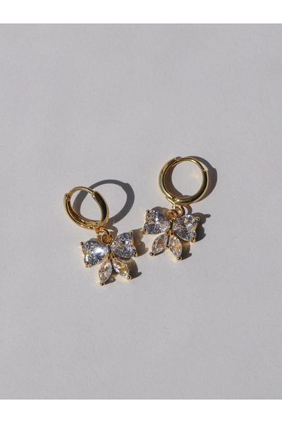 Reorah Collection Zircon Stone Detailed Bow Ribbon Earrings