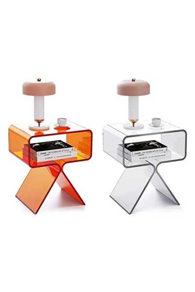 dr pleksi Akrilik Komidin Yan Sehpa - Şeffaf - Modern Tasarım Ev Dekorasyonu