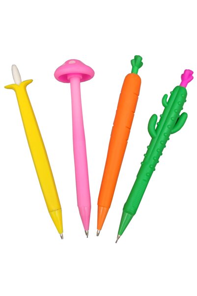 Kuki Eğlenceli Uçlu Versatil Kalem 4'lü Set ( Muz-kaktüs-mantar-havuç)