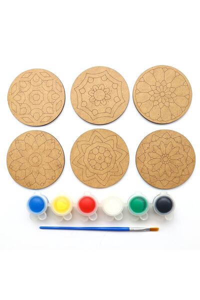 Ebrulisler Ahşap Boyama Mandala Temalı 6'lı Bardak Altlığı Hobi Seti