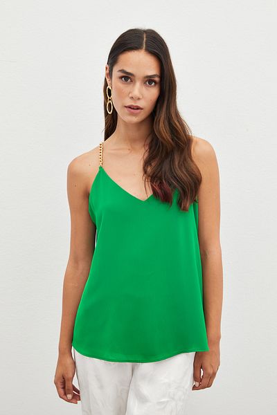 Sateen Green Casual Blouse - Chain Strap