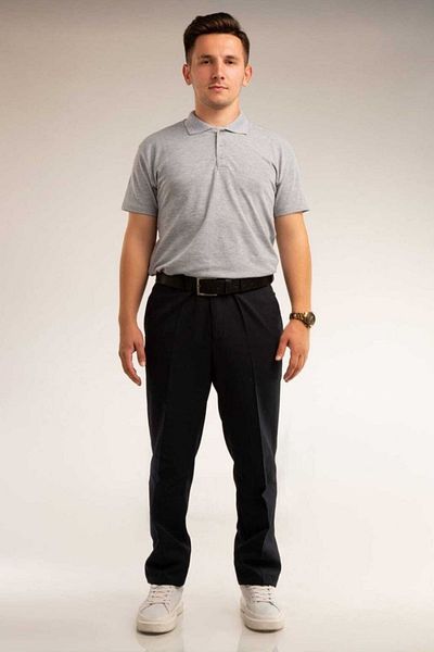 BayBayan Navy Blue Men's Youth Pants - Straight Belt and Back Pocket