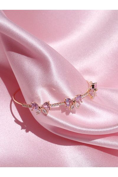 Reorah Collection Pink Zircon Stone Bow - Bracelet Ribbon