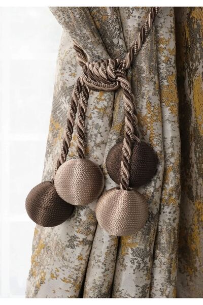 Aftor Tekstil 1. Kalite İp Sarım 4 Toplu Tavan Braçol- Kornişe Toplama Perde Aksesuarı (1 Adet) Koyu Kahve-Açık K.