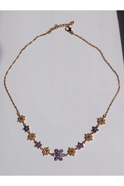 Reorah Collection Zircon Stone Flower Pattern Shiny Petals Choker Necklace