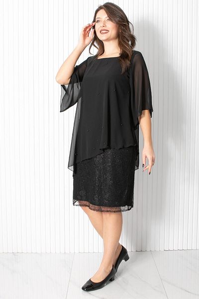 SUBU TASARIM Pearl Chiffon Evening Dress Black FHM908