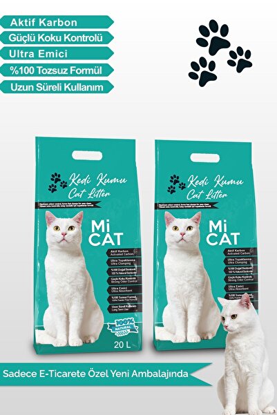 Mİ CAT 2x20 L Kokusuz Doğal Bentonit Kedi Kumu Aktif Karbonlu Süper Topaklana...