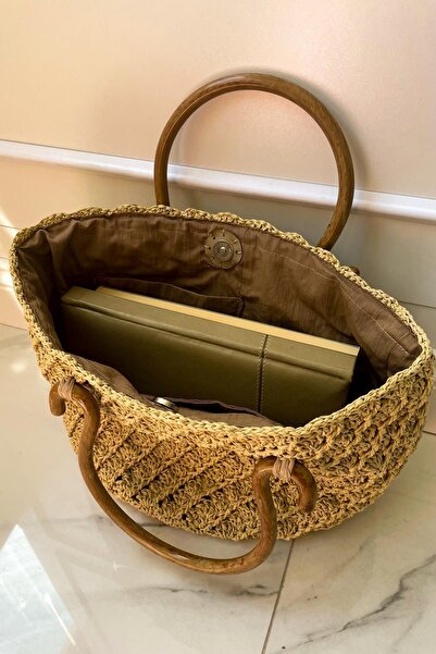 SUBU TASARIM Beige Straw Bag - Hand Knitted, Stylish and Useful SBT1880