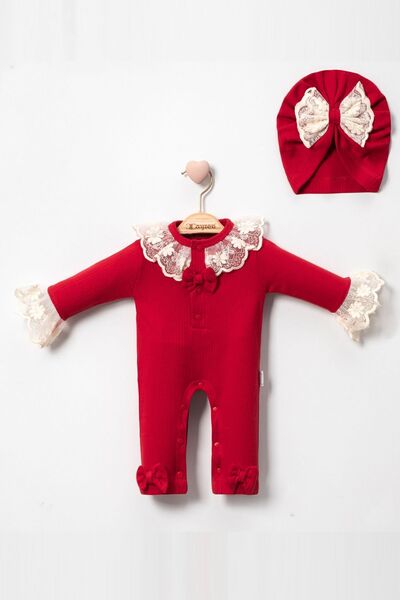 miniyou Baby Girl Lace Patterned Newborn Baby Rompers Set with Hat My-1057MC