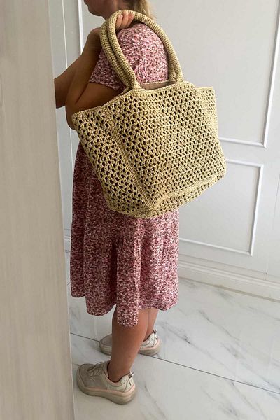 SUBU TASARIM Beige Straw Bag - Useful with Braid Detail SBT1875