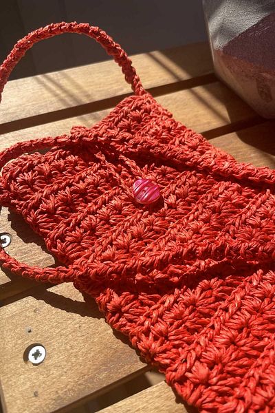 SUBU TASARIM Straw Hand Knitted Shoulder Bag with Strap - Phone Bag Tile SBT1874