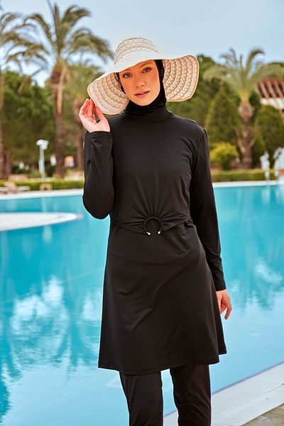 Marina Black Lycra Hijab Swimsuit - Full Covered M2463