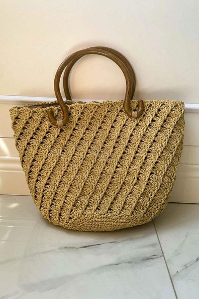 SUBU TASARIM Beige Straw Bag - Hand Knitted, Stylish and Useful SBT1880