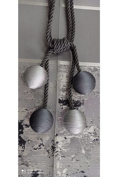 serART Cherry 4-Piece Backdrop Curtain Double Breasted Curtain Ceiling Gathering Binding Anthracite Silver Ball Brachhol