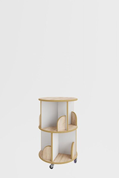 zeo wood design 360° Mdflam Dekoratif Döner Kitaplık - Sonoma Beyaz- 71x45