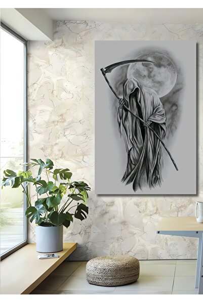 Teona Ahşap Dekoratif Dikey Karakalem Azrail Duvar Tablo Ahşap Dikdörtgen Tablo