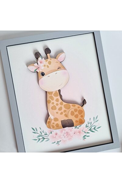 NN DECOR Safari Hayvanlar 4'lü Set | 3 Boyutlu, Ahşap, Çocuk Odası Tablo Seti, Çerçeveli |baskı & El Boyaması