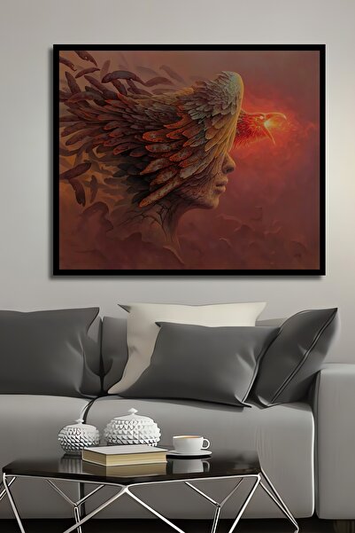 Teona Ahşap Dekoratif Yatay Anka Kuşu Modern Sanat Duvar Tablo Ahşap Dikdörtgen Tablo