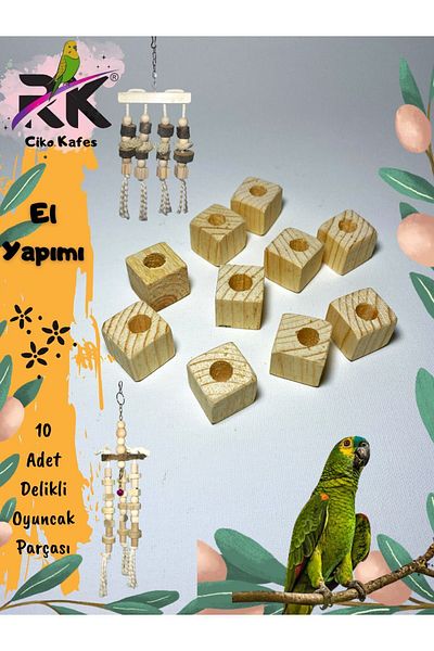 Ciko Kafes Perforated 2x2 2cm Hole Diameter 8mm Dir 10 Pieces Wooden Cube Parrot Toy Repair Part