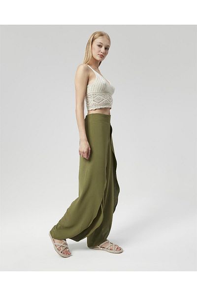 Nuseel New Season Khaki Linen Draped Pareo Trousers