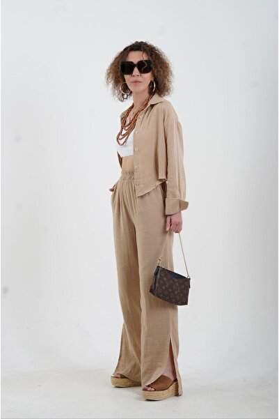 Zelish My Sister Camel Color Muslin Shirt and Pants Set
