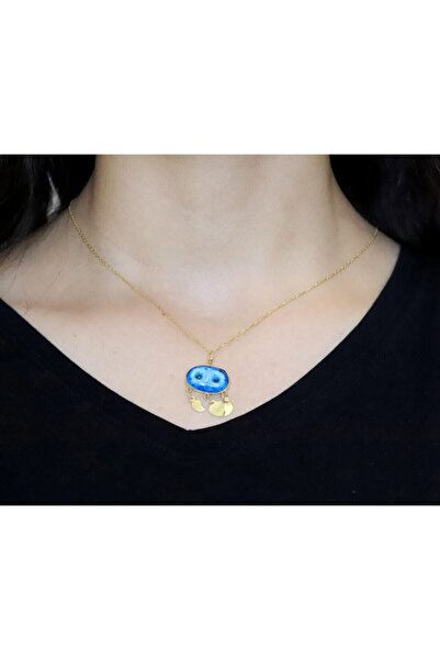 Sultan Telkari Kadın Gold Renk 925 Ayar Saf Gümüş Süryani Nazar Boncuğu Kolye