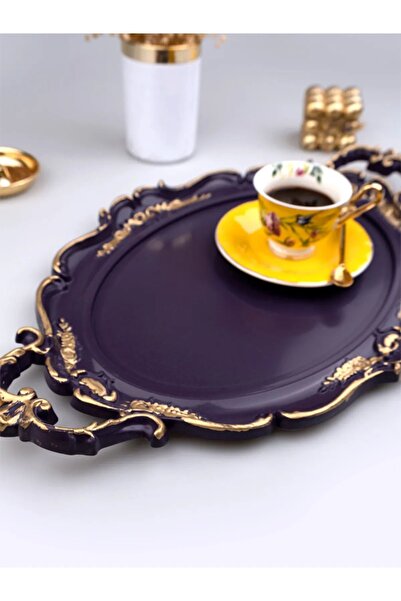 Genel Markalar Nil Oval Tepsi Çay Tepsi,kahve Tepsi,sunum Tepsi,vintage Dekoratif Mor Tepsi