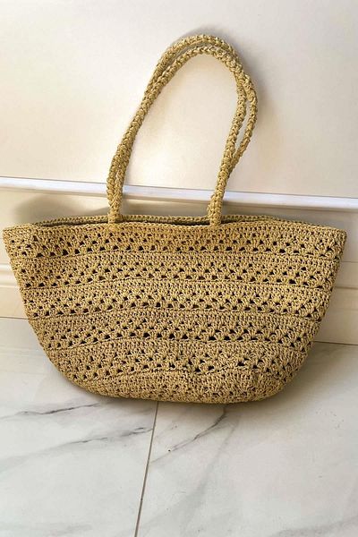 SUBU TASARIM Beige Colored Straw Bag - Useful with Braid Detail SBT1878