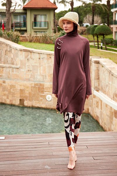 Marina M2468 - Lycra Brown Hijab Swimsuit - Full Covered