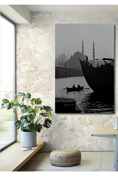 Teona Ahşap Dekoratif Dikey Eski İstanbul Siyah Beyaz Duvar Tablo Ahşap Dikdö...