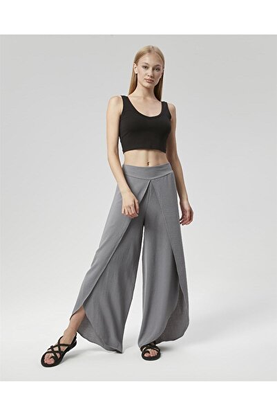 Nuseel Gray Linen Draped New Season Pareo Trousers