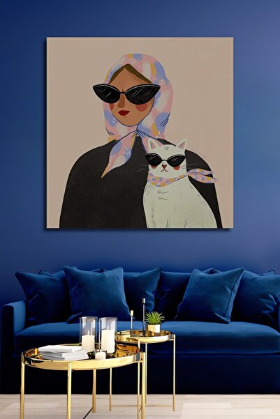 Teona Ahşap Dekoratif Dikey Kedi Ve Kadın Sanat Duvar Tablo Ahşap Dikdörtgen ...