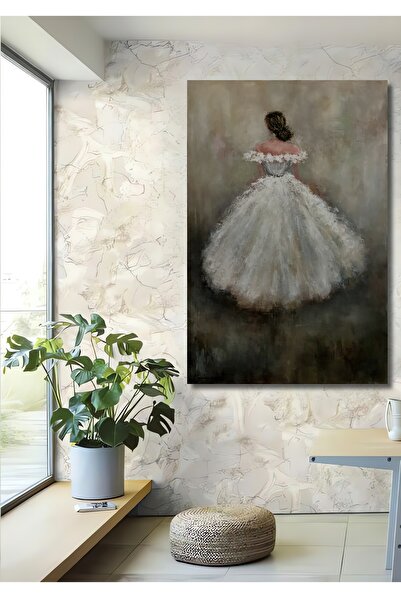 Teona Ahşap Dekoratif Dikey Gelin Yağlı Boya Görünümlü Sanatsal Duvar Tablo A...