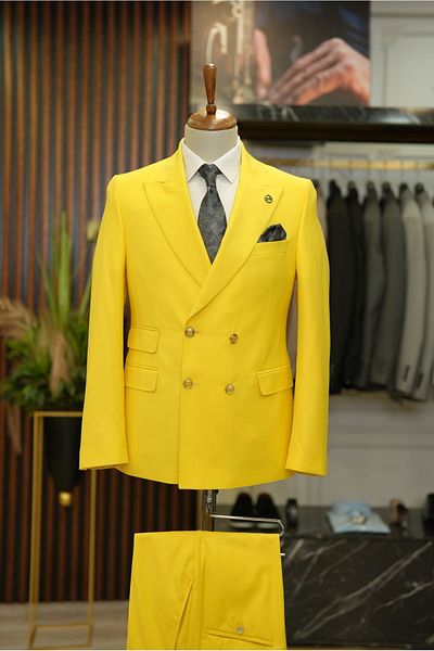 LONATOLİA Men's Double Breasted Suit Italian Style Slim Fit Jacket Pants