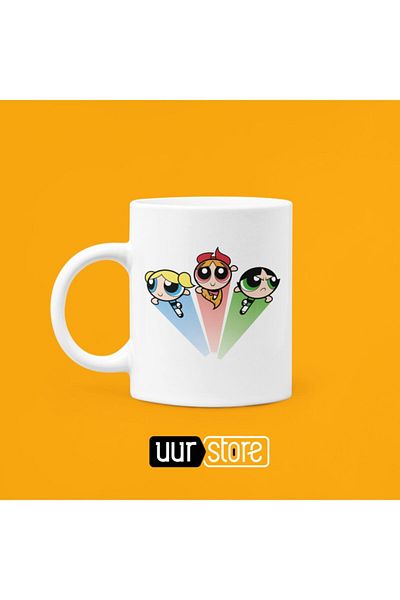 UUR STORE كوب بورسلين بطبعة Power Puff Girls سعة 330 مل