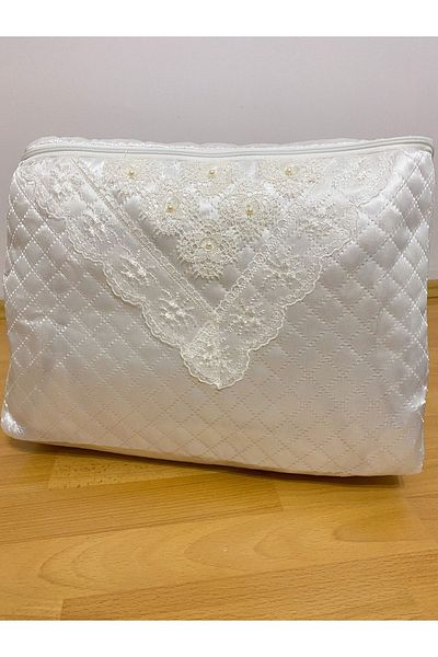 AYHANHOME Satin White Sweater with Pearls Hurcu Quilted Dowry Box 30x40x20