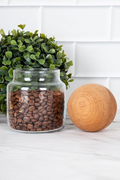 DNS HOME 2-Piece Glass Jar Set with Wooden Ball Lid Glass Storage Container Set with Wooden Stand 500 ml
