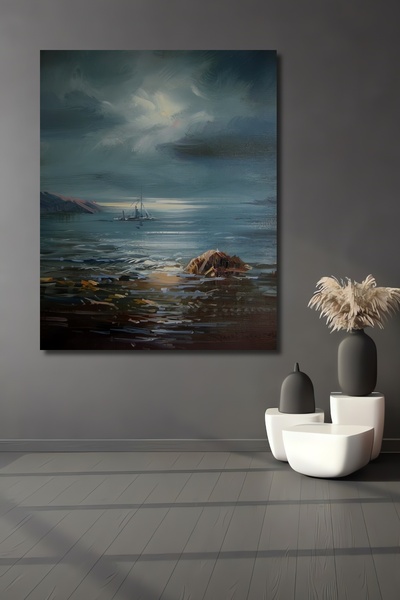 Teona Ahşap Dekoratif Dikey Pastel Boya Gemi Duvar Tablo Ahşap Dikdörtgen Tablo