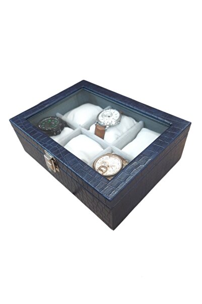 STAND MARKET Saat Kutusu 6'lı Lacivert Kroko