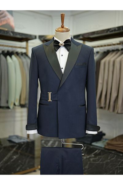 LONATOLİA Italian Style Men's Tuxedo Swallow Collar Groom Suit Jacket and Pants Set - Bow Tie