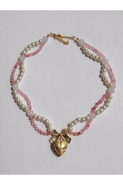 Reorah Collection Natural Stone Pearl Ribbon Design Necklace
