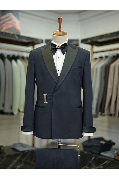 LONATOLİA Italian Style Men's Tuxedo Swallow Collar Groom Suit Jacket and Pants Set - Bow Tie