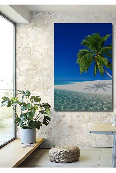 Teona Ahşap Dekoratif Dikey Adadaki Palmiye Ağacı Duvar Tablo Ahşap Dikdörtge...