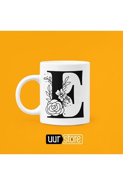 UUR STORE Letter E Printed Porcelain Mug 330ml
