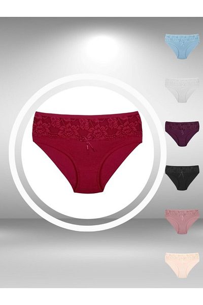 ŞahTan Cotton Large Size Women's Panties with Ribbon Lace Detail on the Front