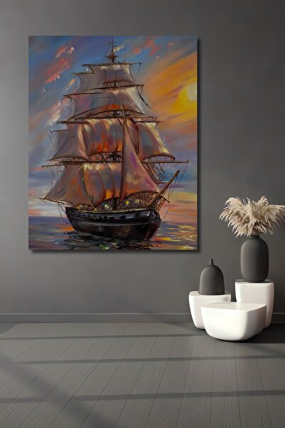Teona Ahşap Dekoratif Dikey Yağlı Boya Görünümlü Gemi Duvar Tablo Ahşap Dikdö...